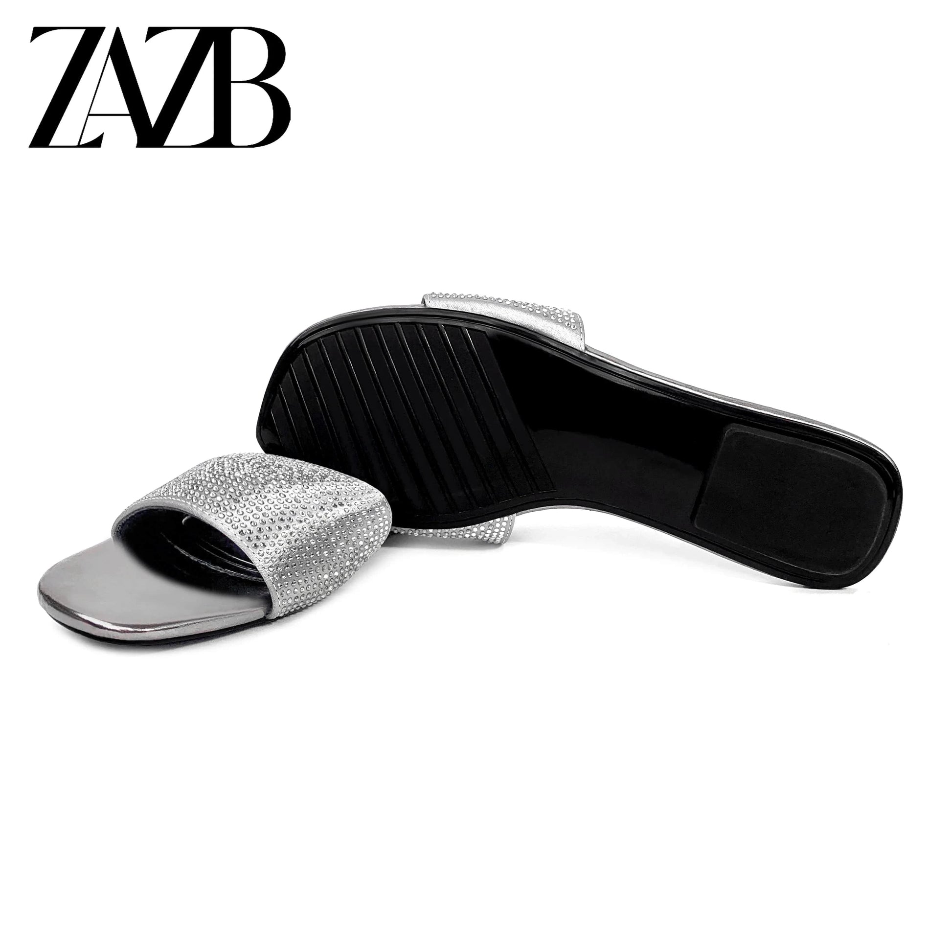 Brand new design summer shining diamond women flat slippers open toe square head hollow ladies sandals