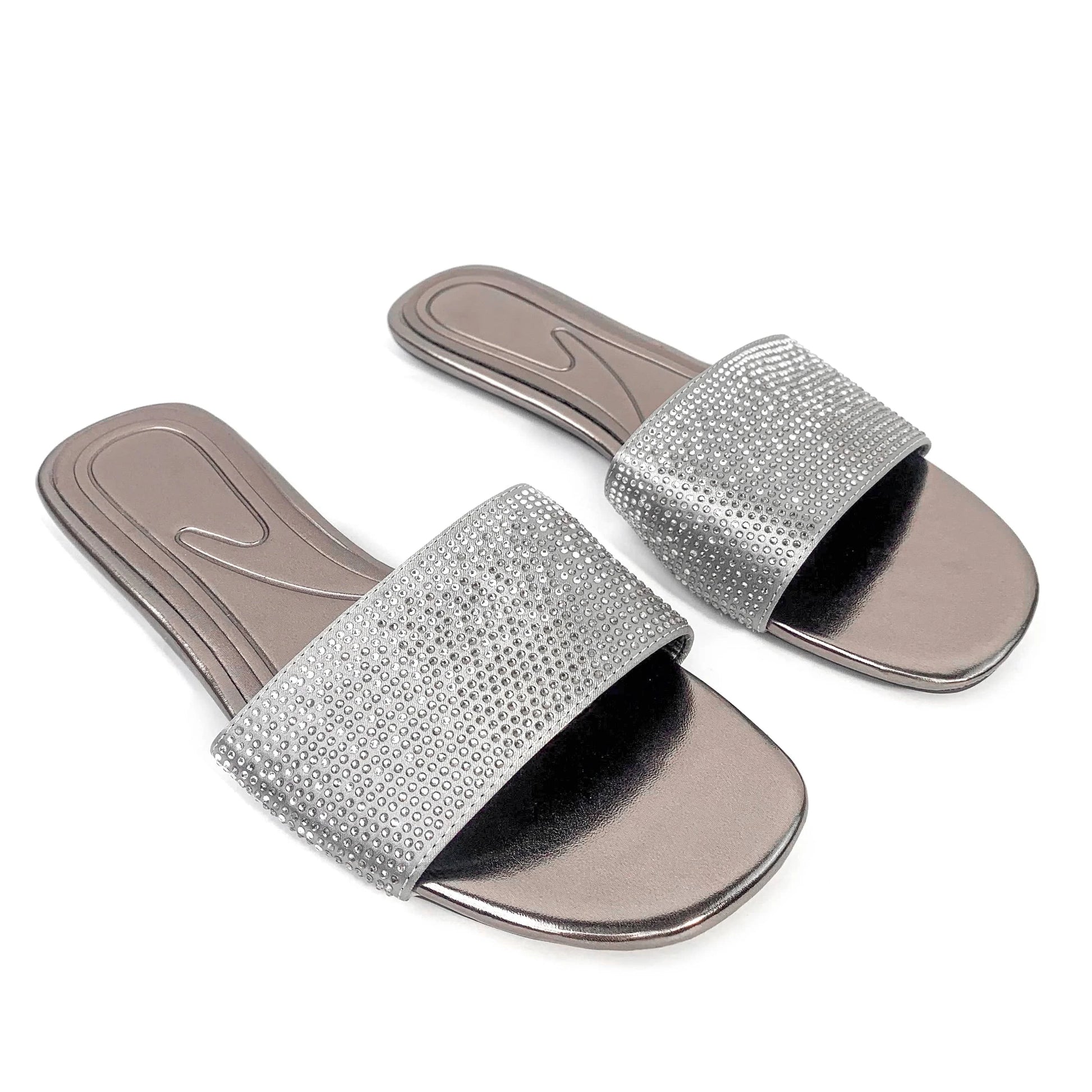 Brand new design summer shining diamond women flat slippers open toe square head hollow ladies sandals