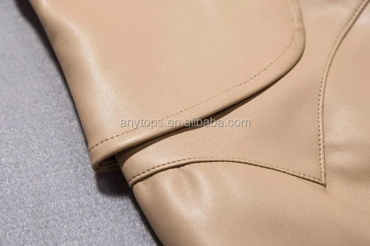 Brand New Fashion Beige Bodycon Tight PU Leather night dress for women nude gown dresses women party evening