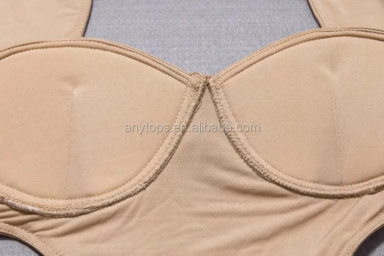 Brand New Fashion Beige Bodycon Tight PU Leather night dress for women nude gown dresses women party evening