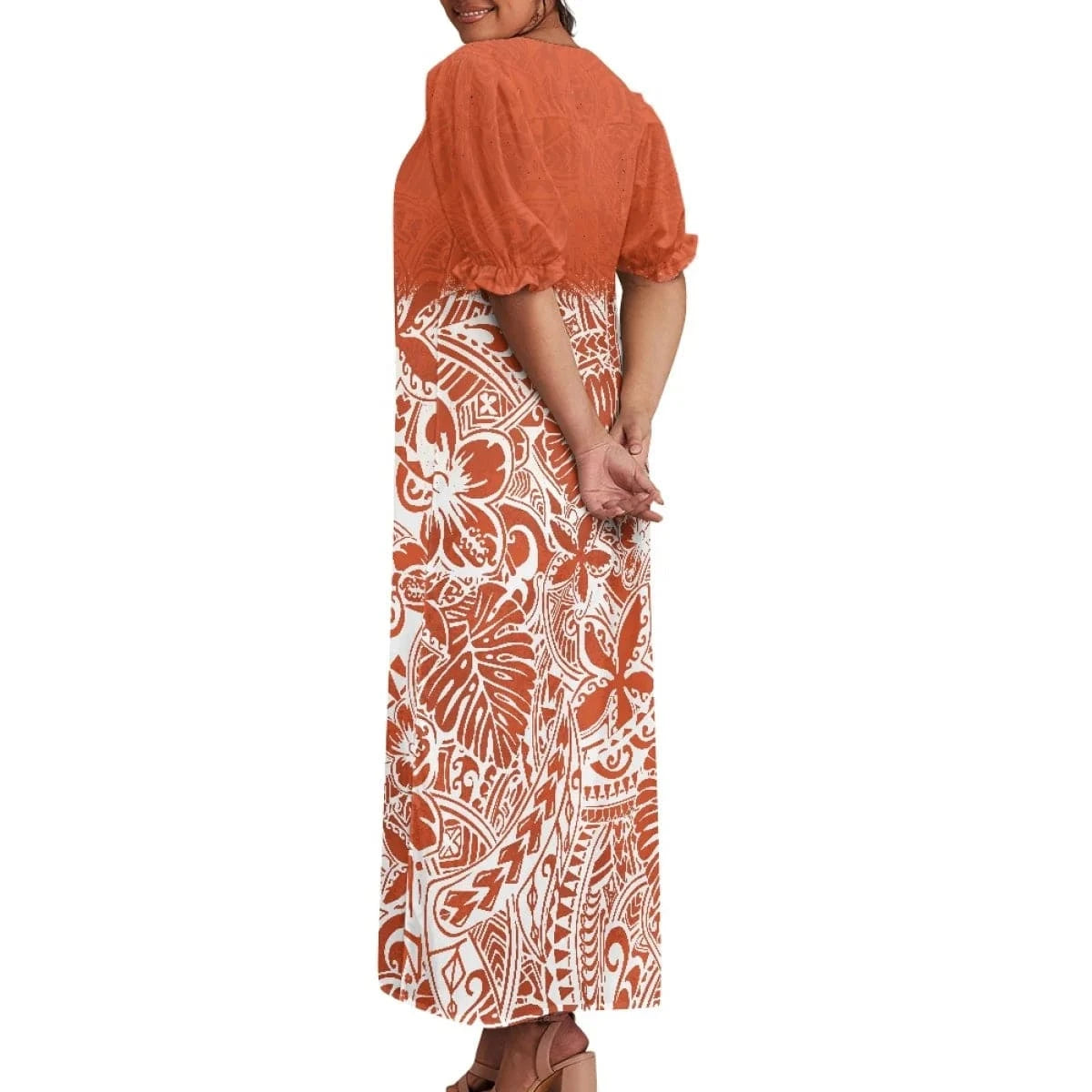 Brand New Polyester Woman Plus-Size Top Quality Dress 2024 Red Design Pacific Island Art Design Women's Casual Mumu Dress Women