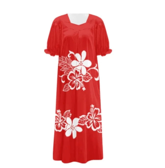 Brand New Polyester Woman Plus-Size Top Quality Dress 2024 Red Design Pacific Island Art Design Women's Casual Mumu Dress Women
