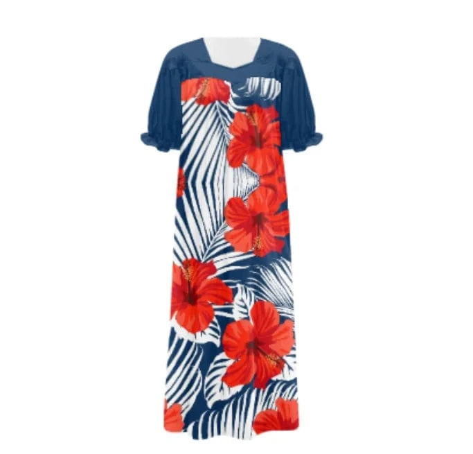 Brand New Polyester Woman Plus-Size Top Quality Dress 2024 Red Design Pacific Island Art Design Women's Casual Mumu Dress Women