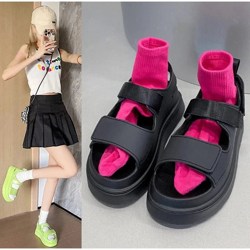 Brand Open Toe Thick - soled Sandals For Women Casual High Quality Fashion Comfort Thick - soled Shoes New Velcro Buckle Sandals - SN Wigs & More