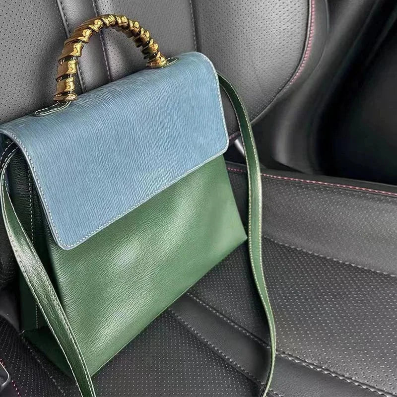 Brand Small Square Bag Elegant Blue Green Stitching Fashion Trend Personality Texture Shoulder Bag Pu Leather Handbag - SN Wigs & More