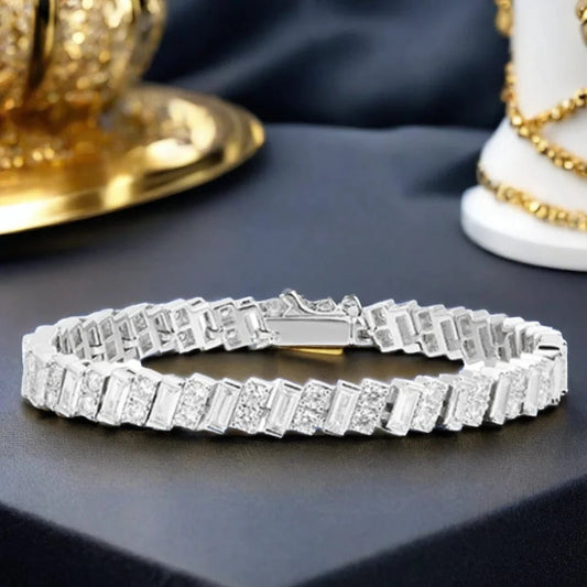 Brass Plated 18K Gold with Zircon Inlaid Fashionable High-End Simple Square Women's Bracelet for Wedding Party Religious Style