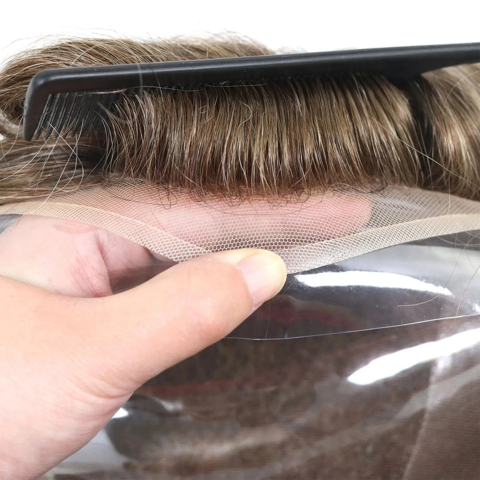 Breathable Oct Cap Front Top Lace Half Around Pu Toupee Ombre Biondo For Men Undetectable Natural Male Hair Patch