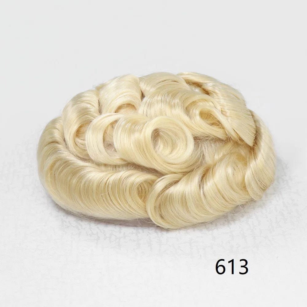 Breathable Oct Cap Front Top Lace Half Around Pu Toupee Ombre Biondo For Men Undetectable Natural Male Hair Patch