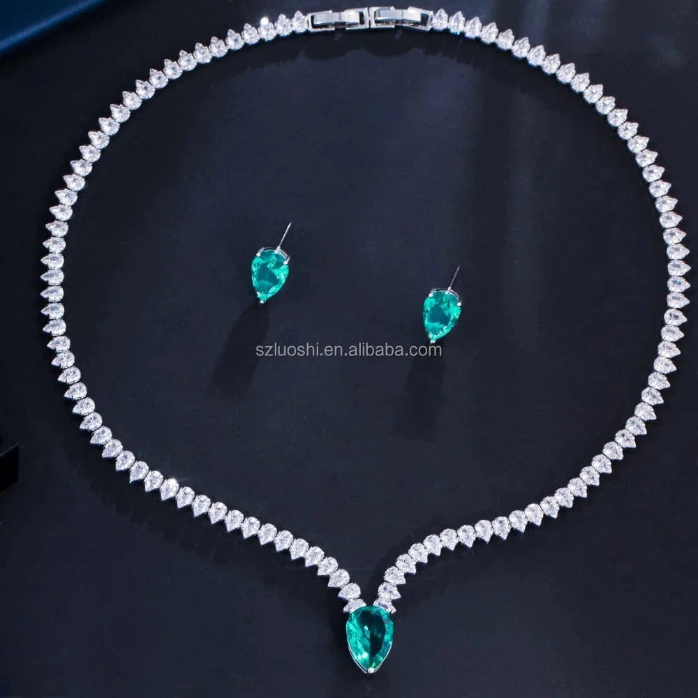 Bridal Jewelry Set / Whiite Gold Hot Sale Cz Pave Dangle Drop Earrings And Necklace Bridal Wedding Thick Gold Plating Cubic Zirconia Jewelry Set For Women