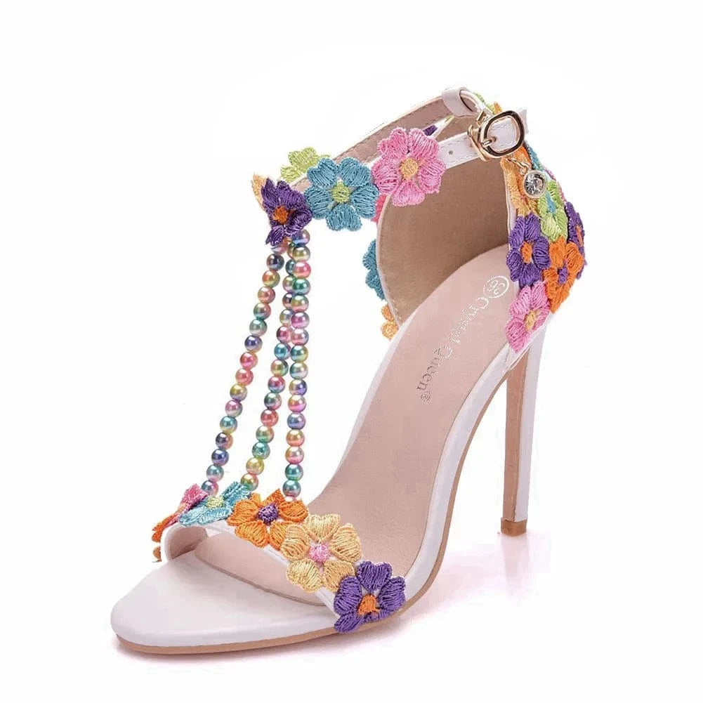 Bridal Sandals Female Sexy Outdoor Sandals Peep-toe Women Rome Sandal Beaded Decoration High Heel Stilettos for Ladies