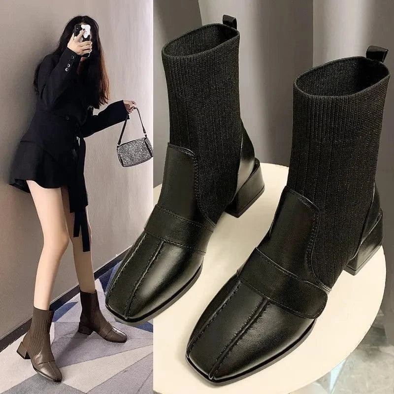British Style Chunky Heel Short Boots