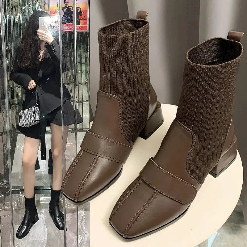 British Style Chunky Heel Short Boots