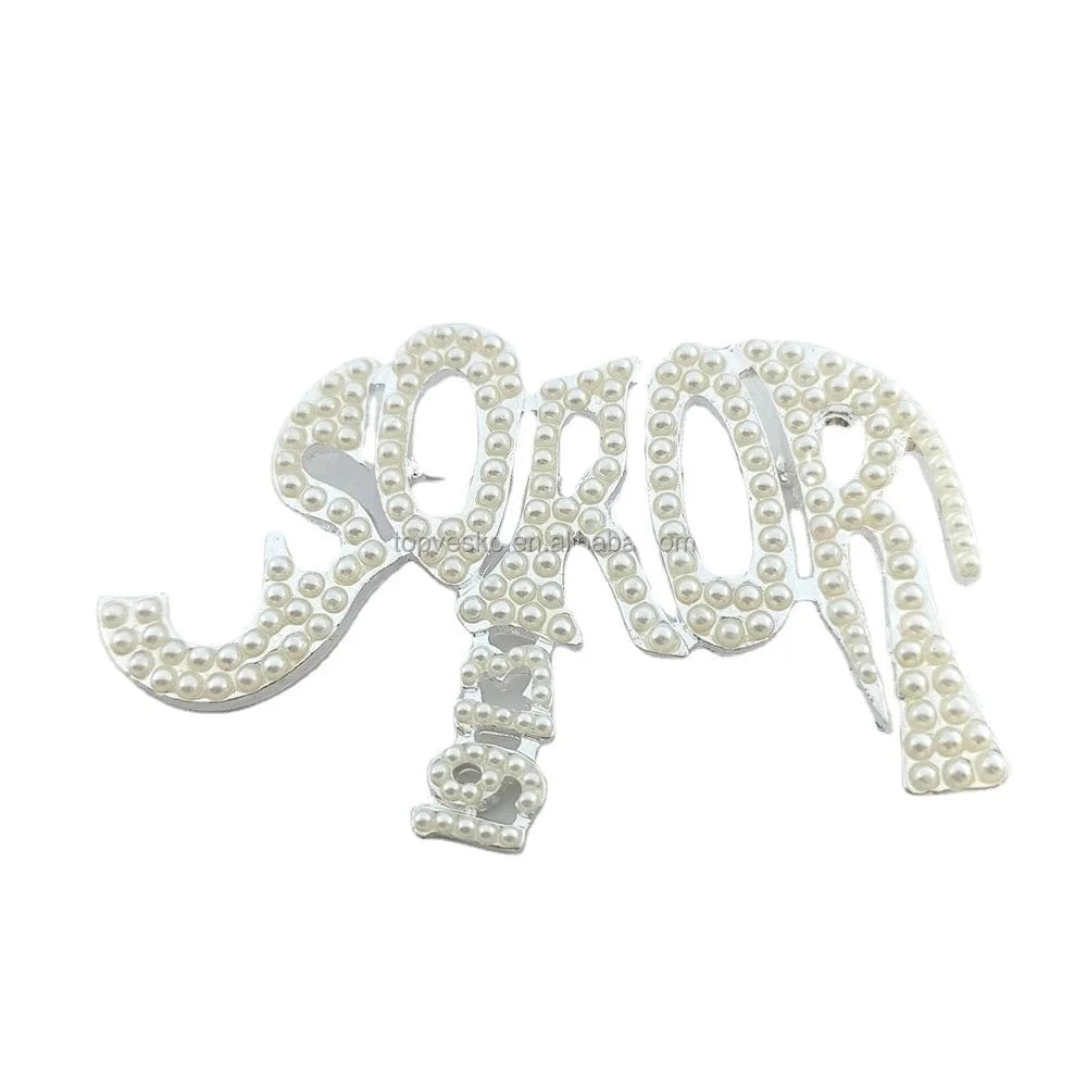 Brooch / 01 / Silver Plated Greek Letter SOROR Elephant Full White Pearls 925 Silver Brooch Lapel Pin Women Fashion Jewelry Gift