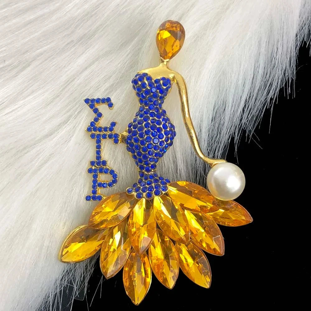 brooch / 1 Handmade New Greek Sorority Blue yellow Fashion  Brooch Shiny Girl Brooches Dress Accessory