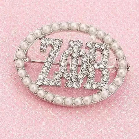 Brooch / silver / Silver Plated Woman Sorority ZPB Greek Sorority Zeta Phi Beta Oval Rhinestone Pearl Jewelry Gift Brooch