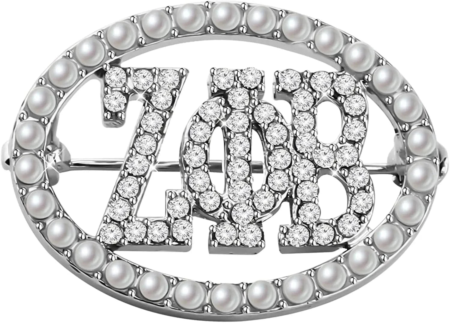 Brooch / silver / Silver Plated Woman Sorority ZPB Greek Sorority Zeta Phi Beta Oval Rhinestone Pearl Jewelry Gift Brooch