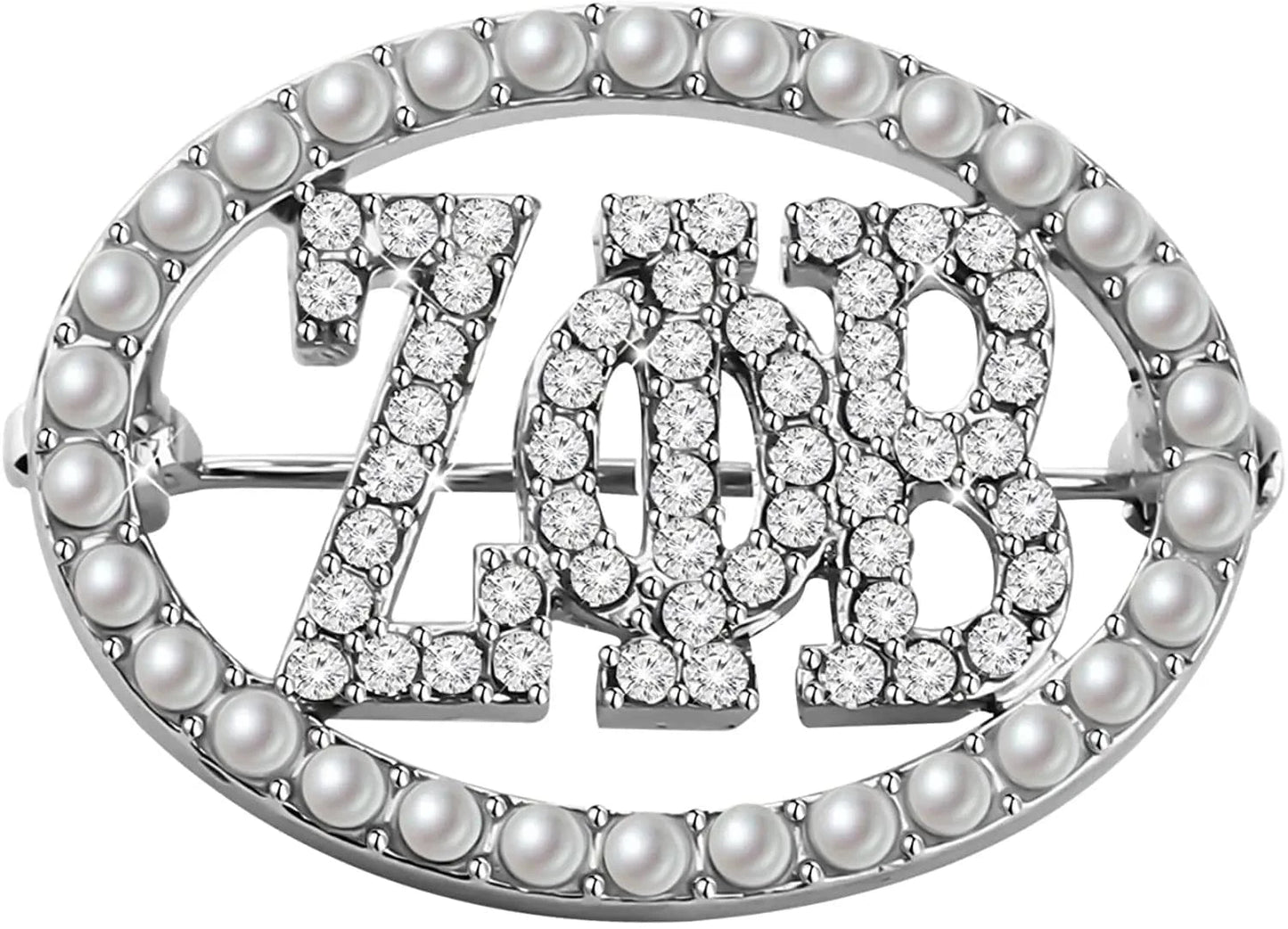Brooch / silver / Silver Plated Woman Sorority ZPB Greek Sorority Zeta Phi Beta Oval Rhinestone Pearl Jewelry Gift Brooch