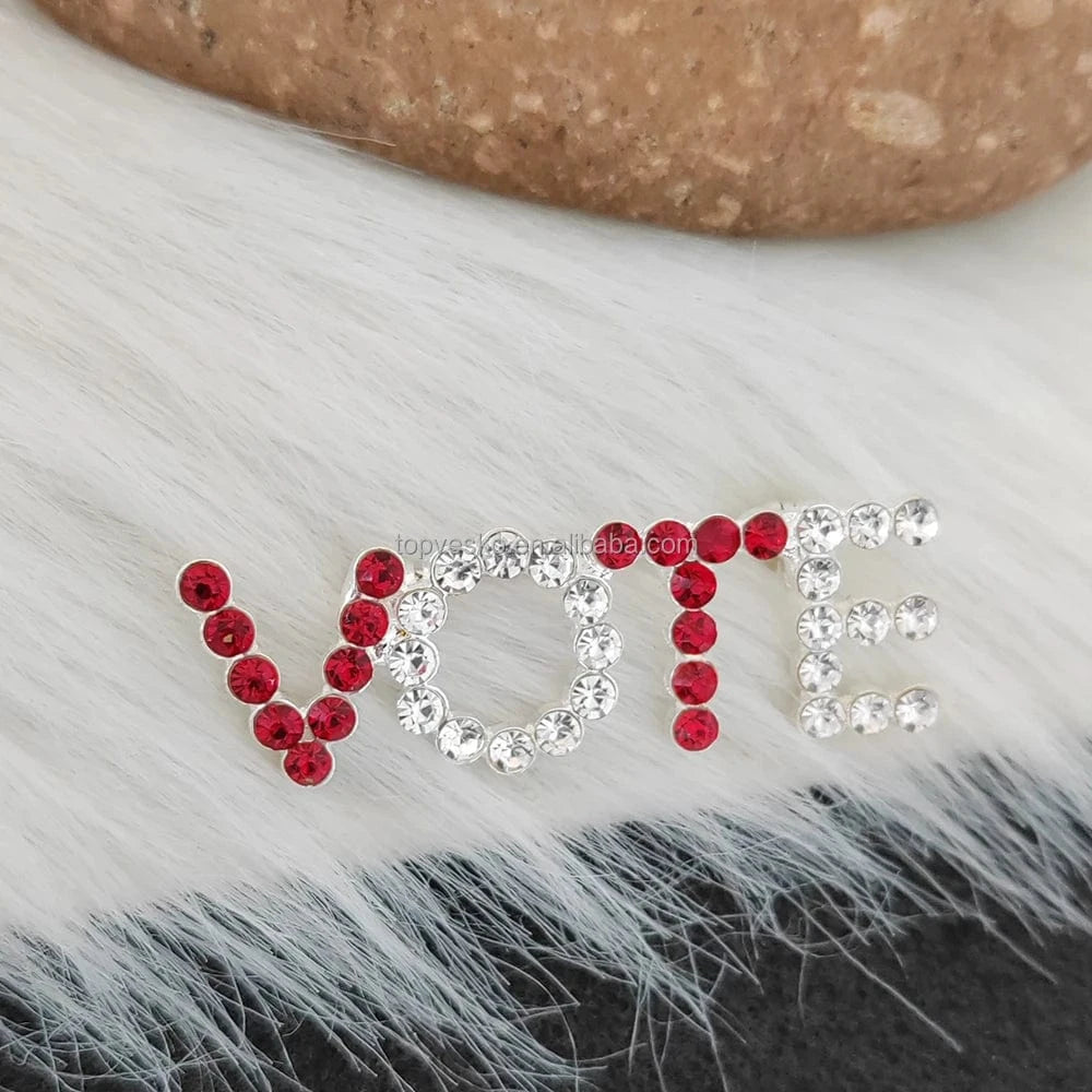 brooch / White Red / as picture show Topvesko Europe and America VOTE Brooch Women Rhinestone Pearl Lapel Pin Greek Sorority Jewelry