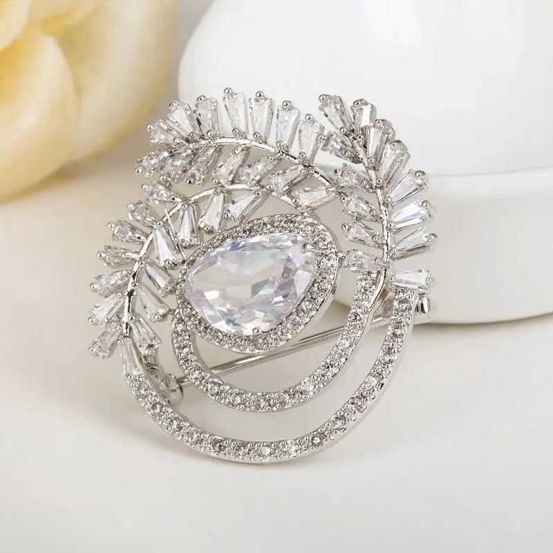 BROOCH / X15071517-W / Rhodium Plated LUOTEEMI Cubic Zircon Jewelry Manufacturer Wholesale Fashion Luxury Custom Korea Design Fancy Wedding CZ Invitation Brooch Pin