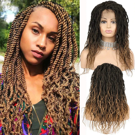 Brown / 20 Inches Synthetic Lace Wigs Twist Dreadlocks Braided Synthetic Human Hair Wigs Synthetic Wig With Lace Front