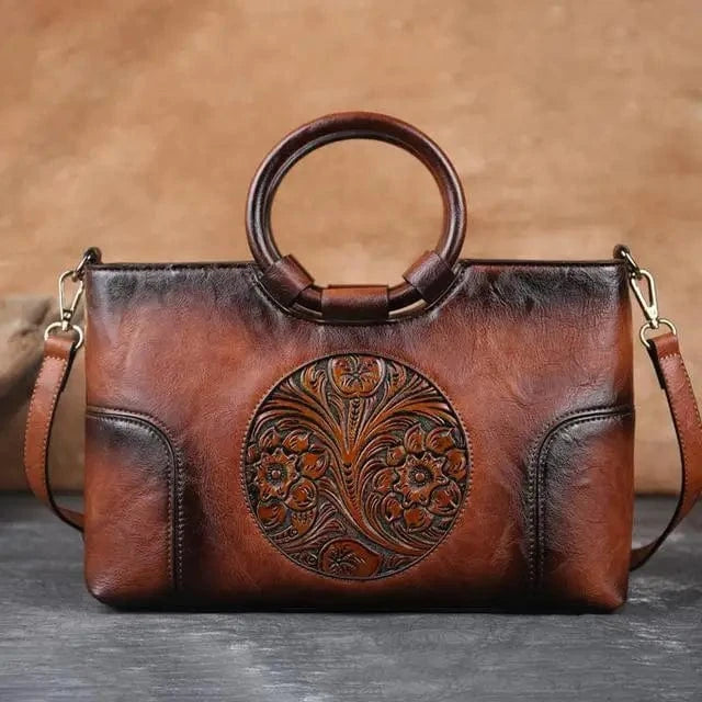 brown 2023 New High Quality Leather Women Handbag Retro Handmade Embossed Shoulder Bag For Women Large Capacity Female Messenger Bags