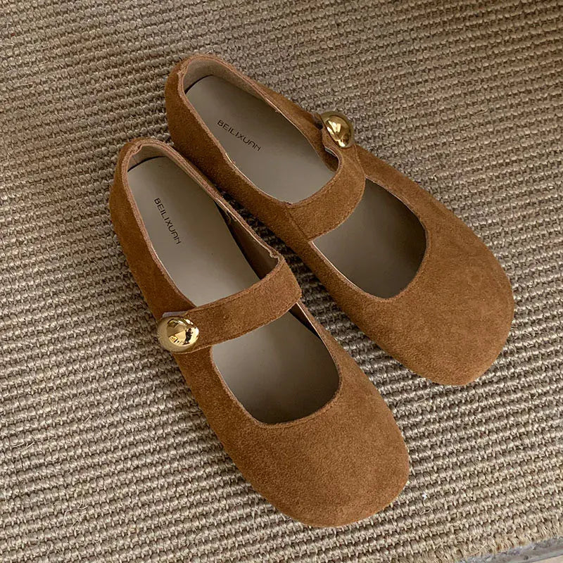 brown / 36 2025 New Fashion Metal Ladies Mary Janes Flats Shoes Casual Female Soft Footwear Shallow Women Flats Lolita Shoes