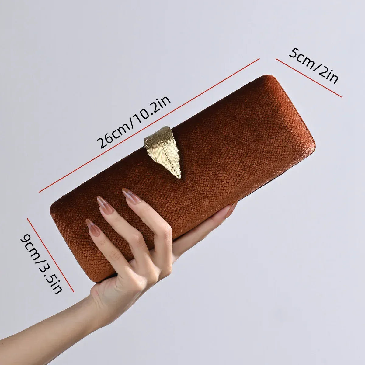 Brown / 9-26-5cm 2025 Luxury Velvet Evening Clutch Bag Crystal Leaf Clasp Chain Handheld Purse for Gala Dinners Weddings Cocktail Parties