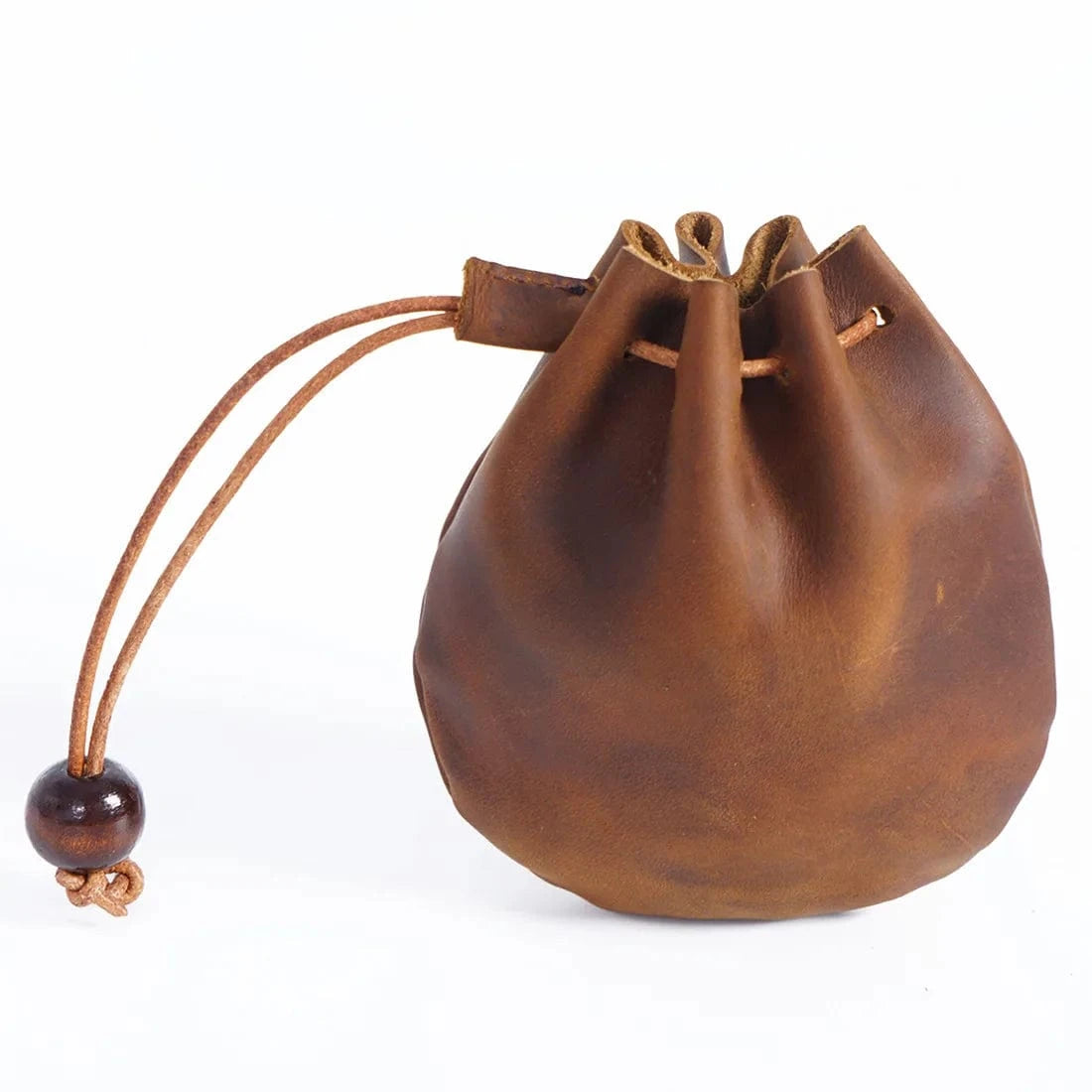 Brown High Quality Factory Custom genuine leather jewelry packaging drawstring leather jewelry travel bag jewelry box