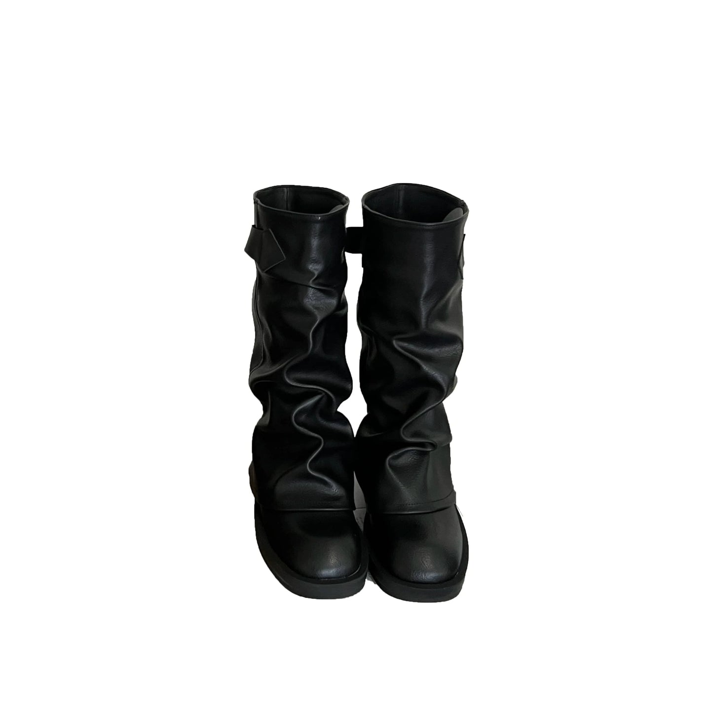 Brown pile boots flat heel thick bottom elastic soft leather boots belt buckle decorative waste soil style all-match short boots