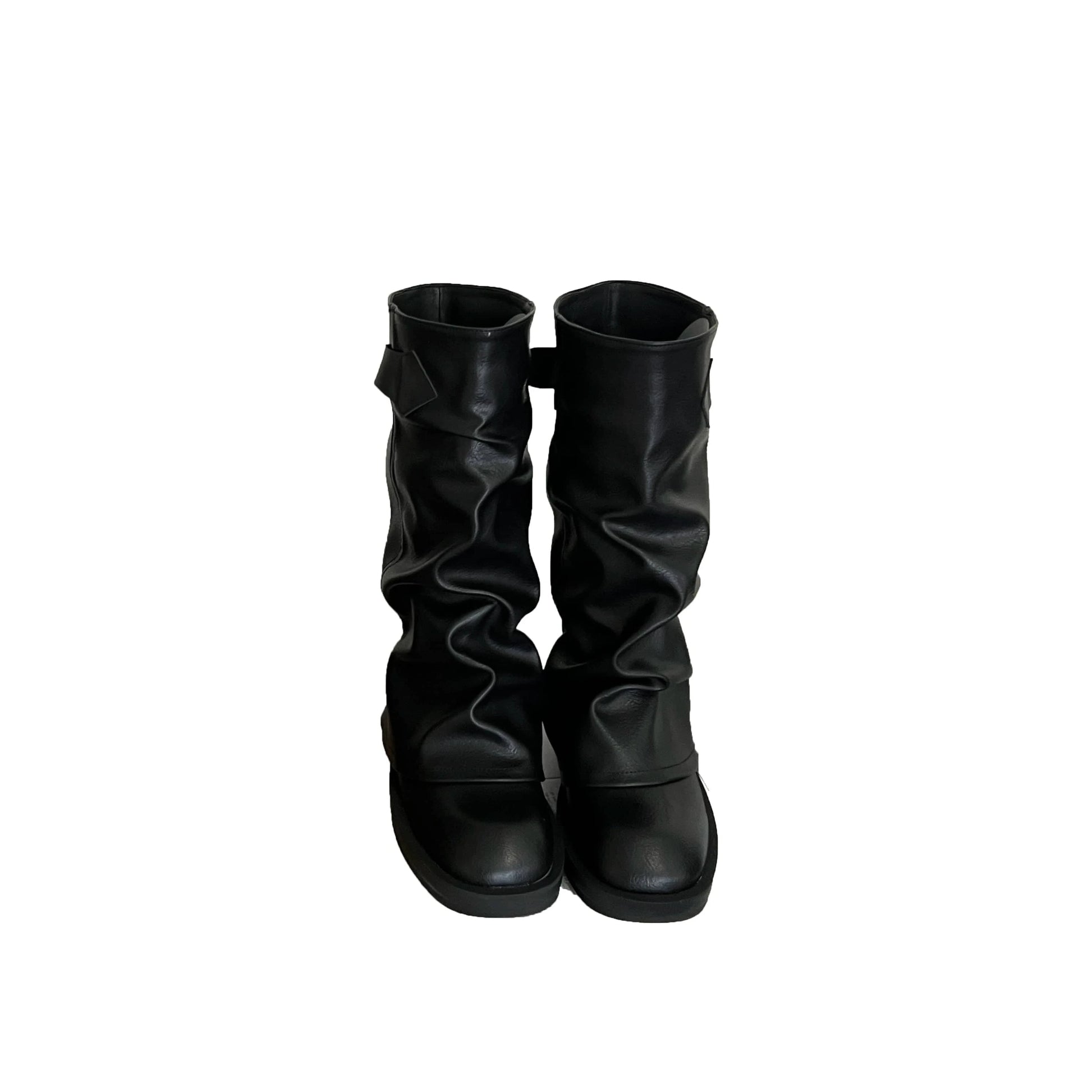 Brown pile boots flat heel thick bottom elastic soft leather boots belt buckle decorative waste soil style all-match short boots