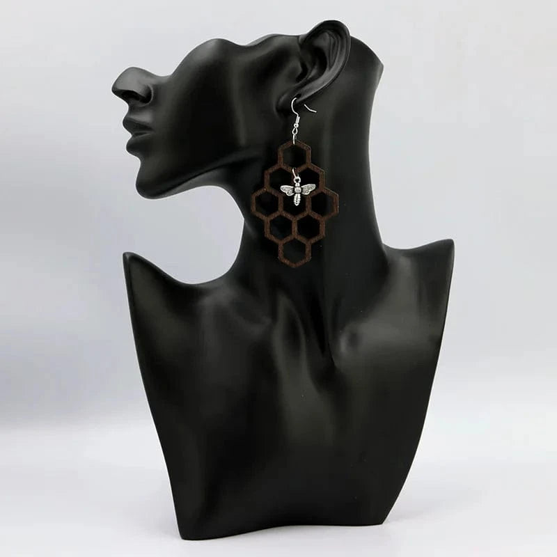Brown Wood Geometric Bee Hive Chunky Earrings Fashion Wooden Hawaiian Fine Jewelry Wholesale Jewelry for Women