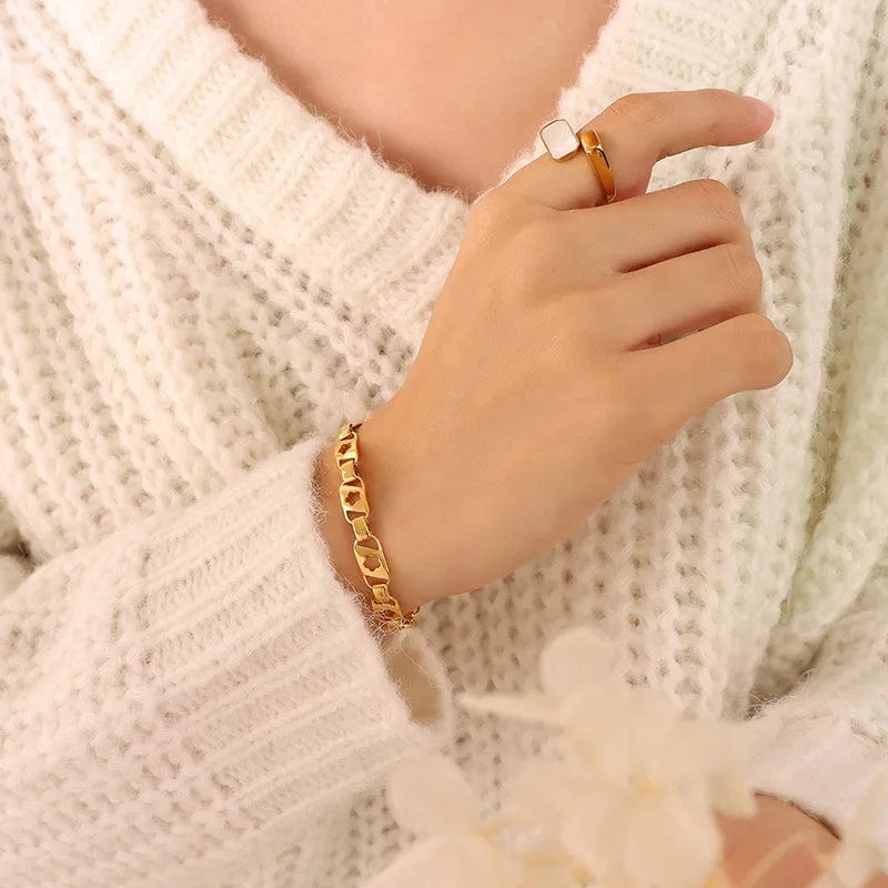 BT160 / 15+5cm / Gold FANJIN Flower Shape Stainless Steel Waterproof 18k Gold Plate Women Jewelry Chain Bracelet ladies