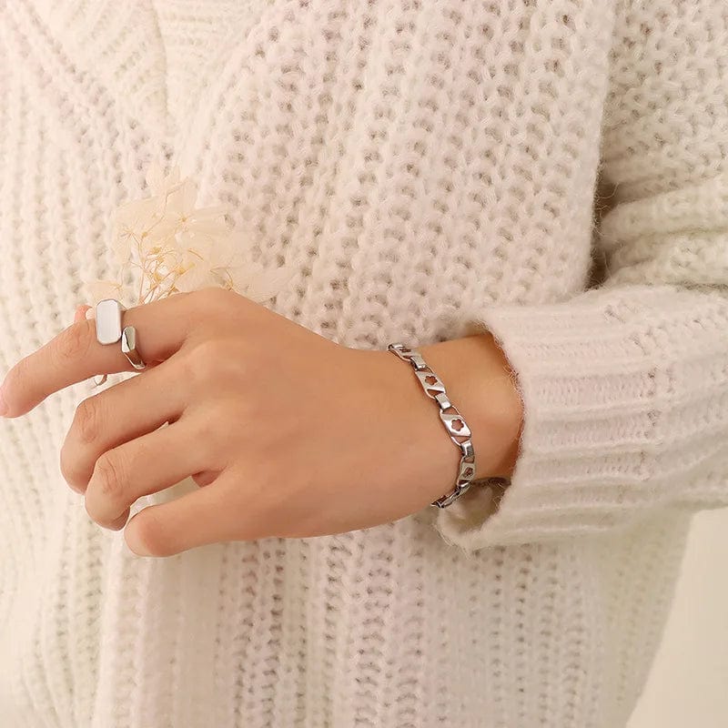 BT160 / 15+5cm / silver FANJIN Flower Shape Stainless Steel Waterproof 18k Gold Plate Women Jewelry Chain Bracelet ladies