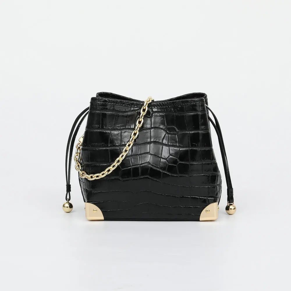 Bucket Bag Crocodile Leather Chain Strap Classic Style - SN Wigs & More