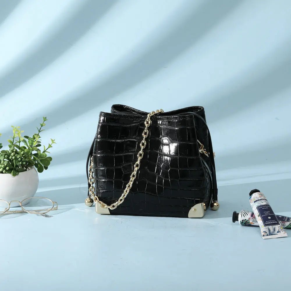 Bucket Bag Crocodile Leather Chain Strap Classic Style - SN Wigs & More