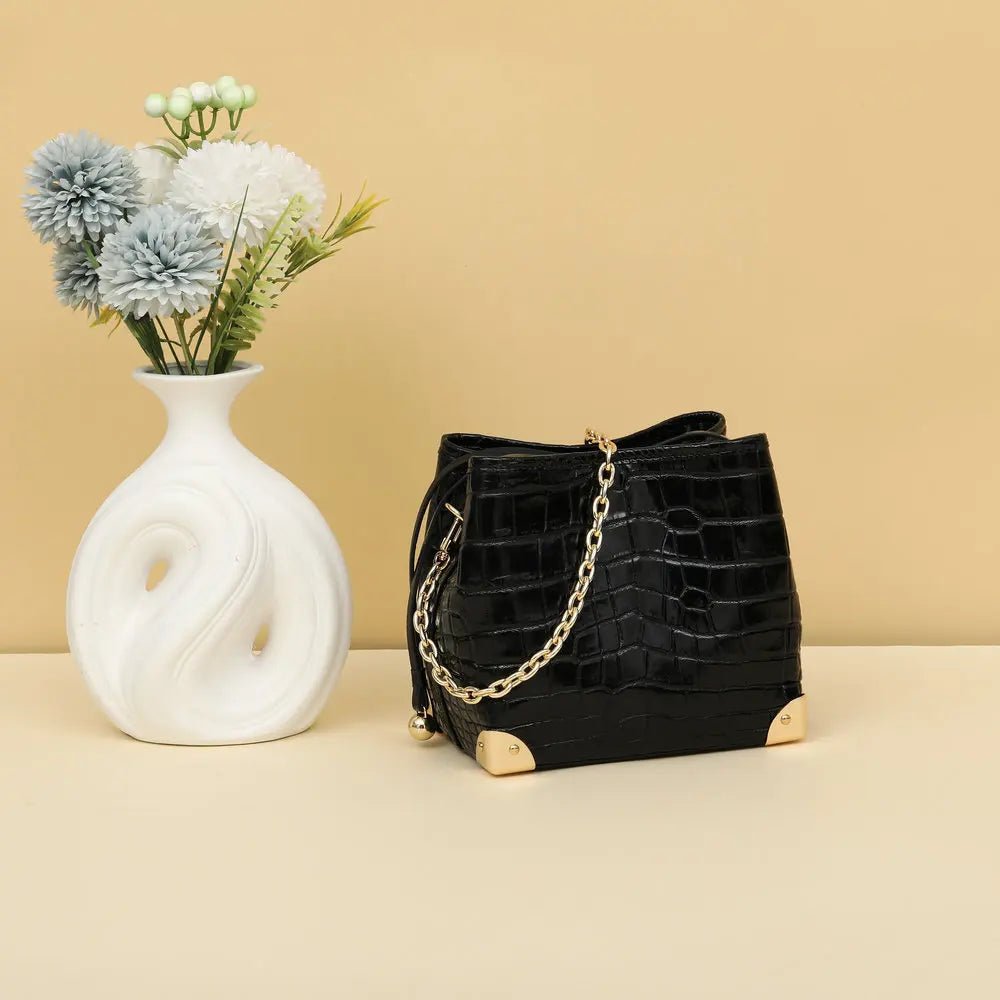 Bucket Bag Crocodile Leather Chain Strap Classic Style - SN Wigs & More