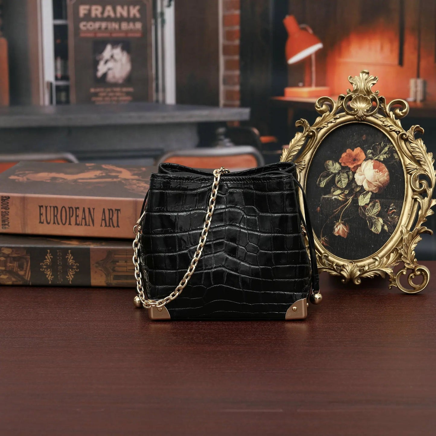 Bucket Bag Crocodile Leather Chain Strap Classic Style - SN Wigs & More