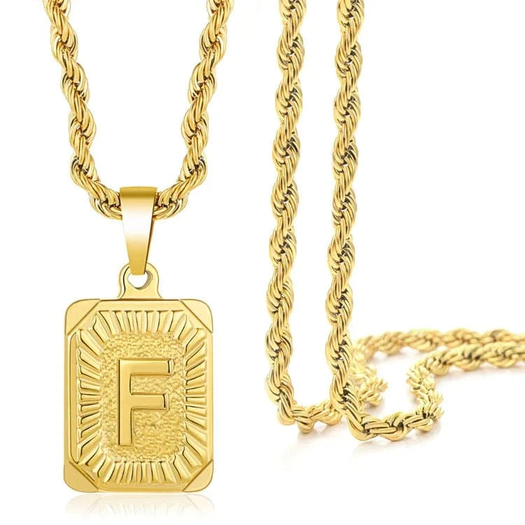 Bulk Square Men Twist Alphabet 26 Initial letter Stainless Steel 18k Gold Plated Jewelry Initial Necklace Twisted Rope Chain
