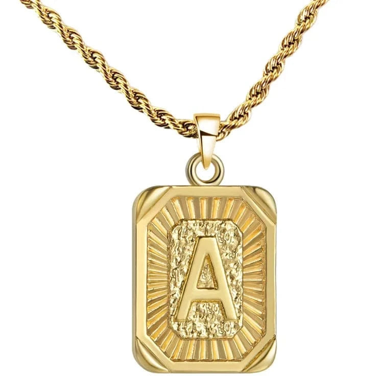 Bulk Square Men Twist Alphabet 26 Initial letter Stainless Steel 18k Gold Plated Jewelry Initial Necklace Twisted Rope Chain