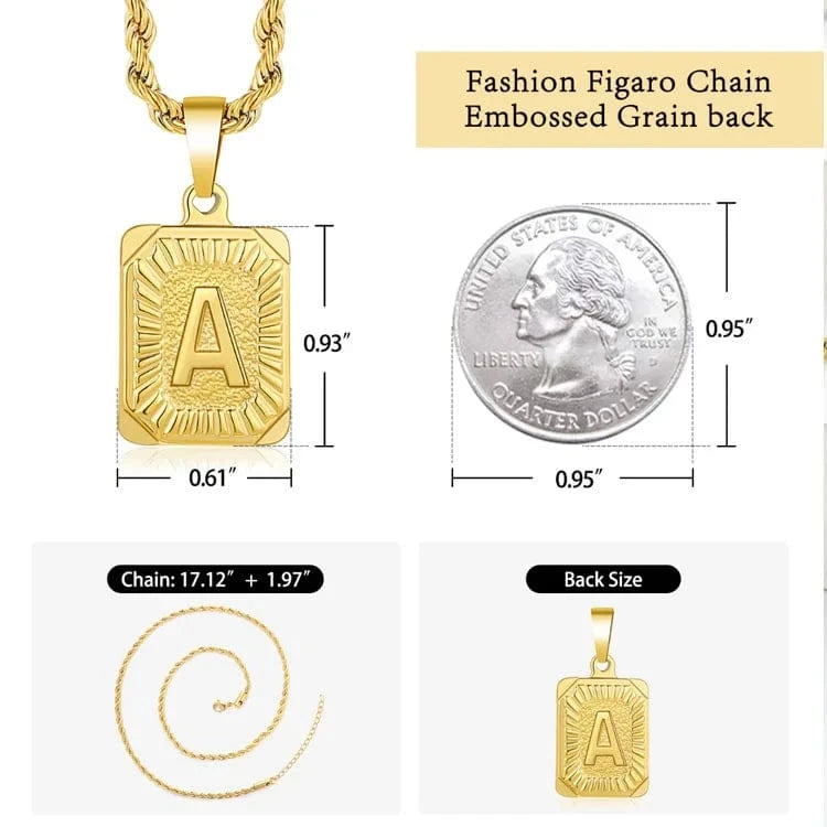 Bulk Square Men Twist Alphabet 26 Initial letter Stainless Steel 18k Gold Plated Jewelry Initial Necklace Twisted Rope Chain