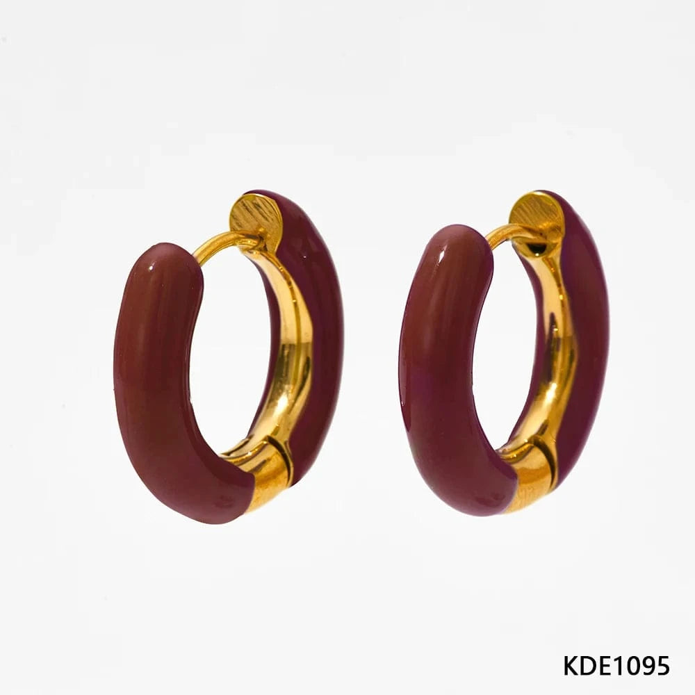 Burgundy(D1094) Wholesale Colorful Enamel Huggie Earrings Hypoallergenic Circle Ear Cuff Gold Plated Stainless Steel Enamel Hoop Earrings