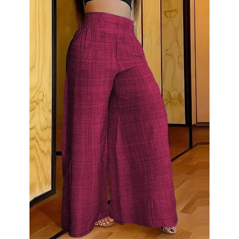 Burgundy / XL New Spring And Summer Women's Solid Color High Waist Slimming Wide Leg Pants 2025 Female Fashion Clothing Pantalones De Mujer