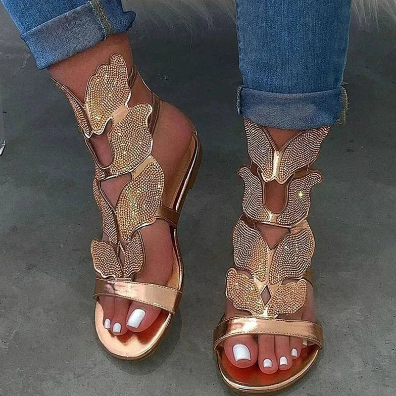 BUSY GIRL AL8084 Ladies sandals new design strap diamond black silver gold flat summer sandals women