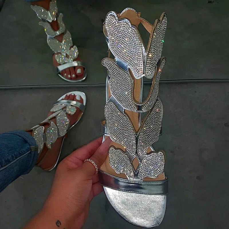 BUSY GIRL AL8084 Ladies sandals new design strap diamond black silver gold flat summer sandals women