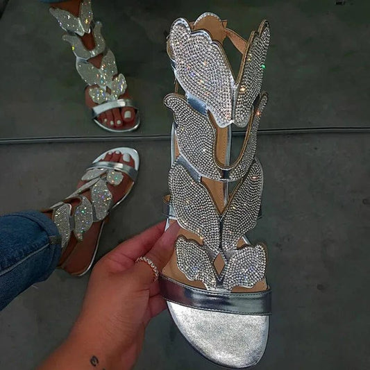 BUSY GIRL AL8084 Ladies sandals new design strap diamond black silver gold flat summer sandals women