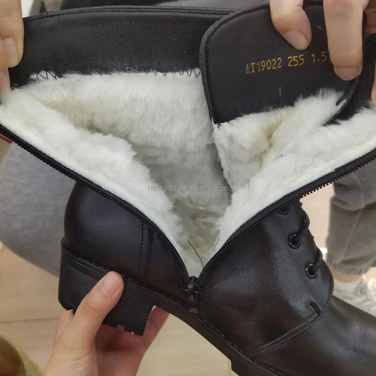 BUSY GIRL black genuine leather ankle boots women wool winter short mid-calf thick soled chunky high Heels snow ladies shoes