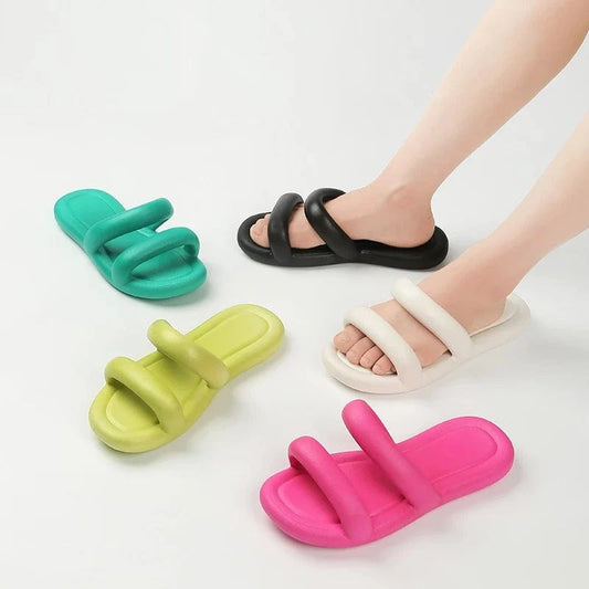 BUSY GIRL BY4219 2023 Summer Candy Color Women Slippers Two Strap Sandals Soft Message Slippers Women Beach Slip-on Sandals