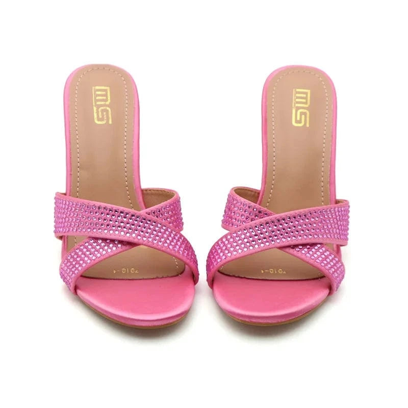BUSY GIRL ET4397 2024 trending rhinestone cross strap heeled sandals ladies slippers custom shoes party dress women high heels