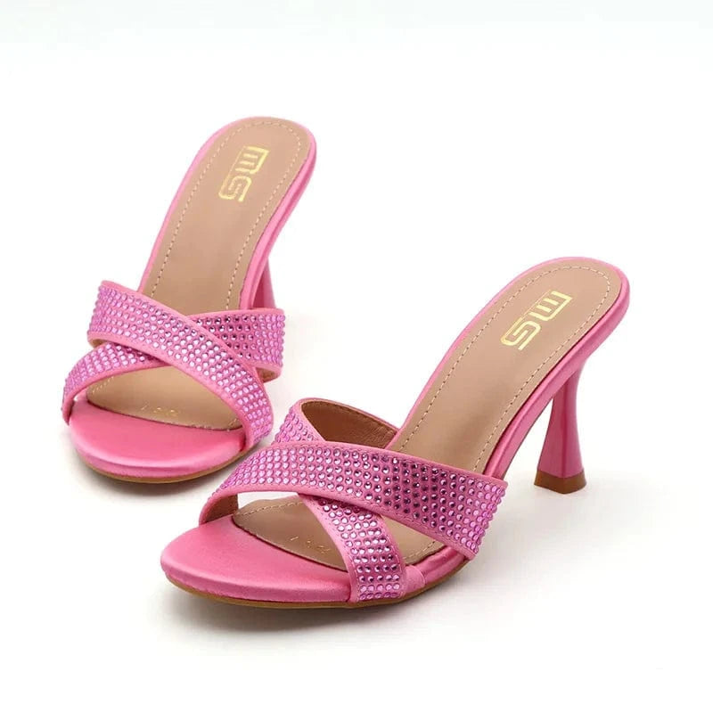 BUSY GIRL ET4397 2024 trending rhinestone cross strap heeled sandals ladies slippers custom shoes party dress women high heels