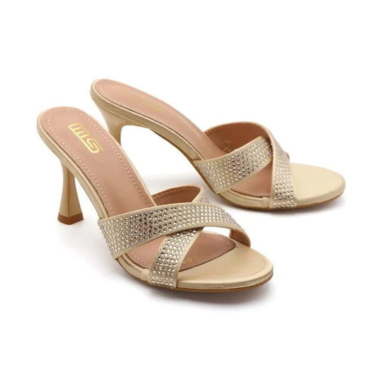 BUSY GIRL ET4397 2024 trending rhinestone cross strap heeled sandals ladies slippers custom shoes party dress women high heels